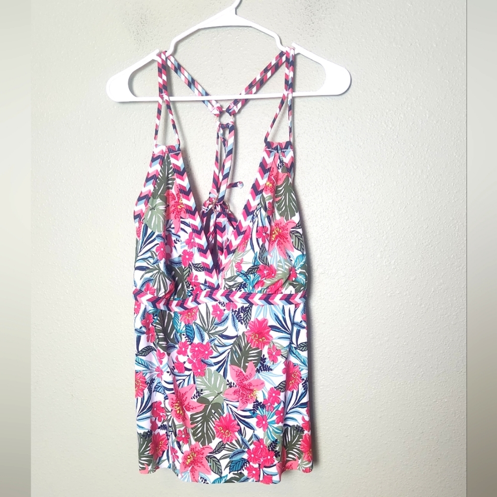 Floral Pink and Green Women's Swim Top